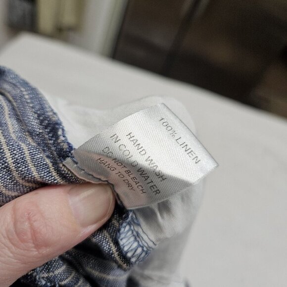 Joh Blue & White Striped Linen High Waist Shorts With Belt & Button Details - Picture 5 of 12